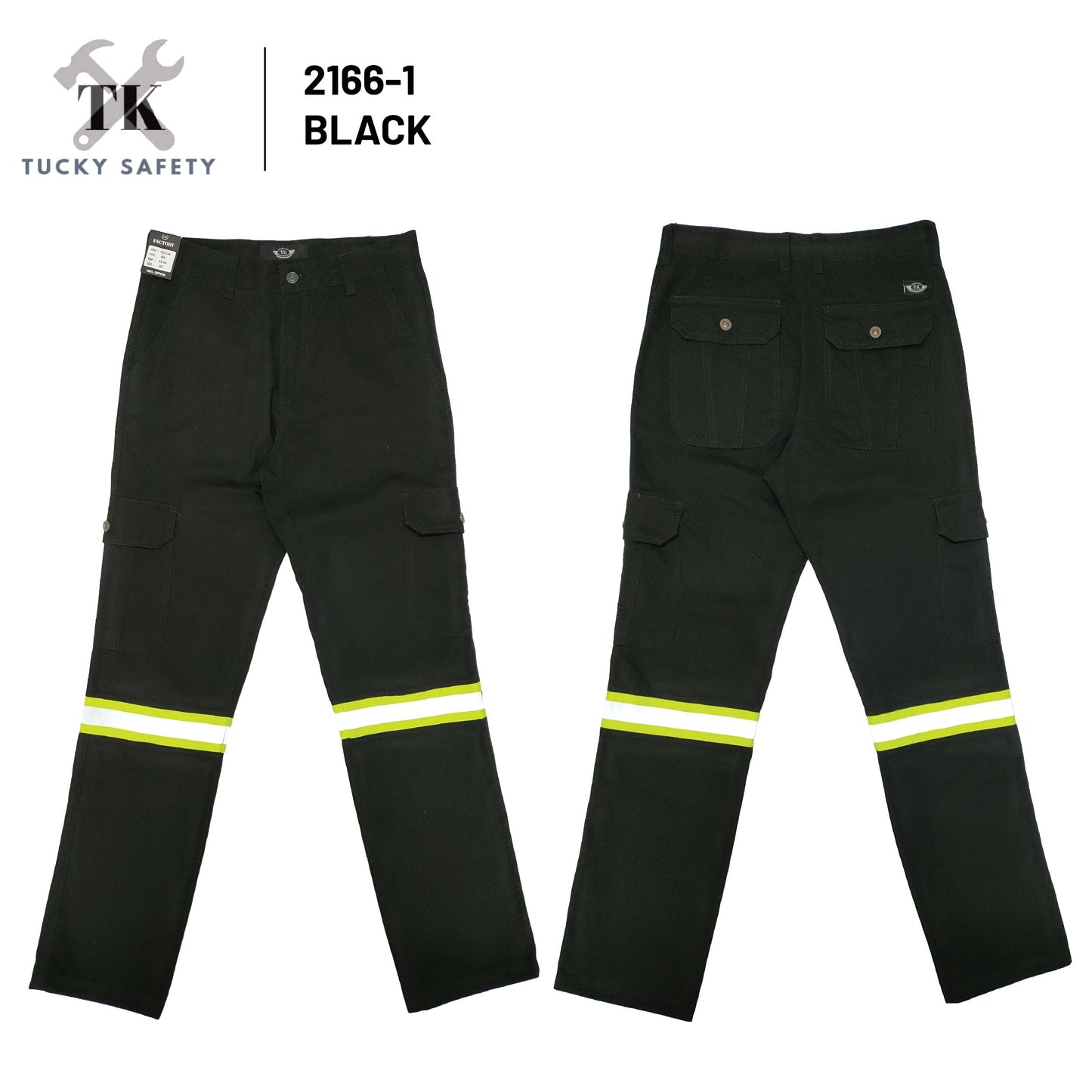 2166-2 Green Silver Line ( SIZE 28-50 ) WEST RIDER / TK MEN'S REFLECTIVE WORKING PANTS STRAIGHT CUT / CARGO PANTS / SELUAR KERJA LELAKI