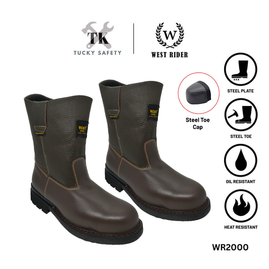 WR2000 Lembut+Keras - WEST RIDER HIGH CUT SAFETY BOOT / STEEL TOE CAP OIL RESISTANT / KASUT KERJA LELAKI