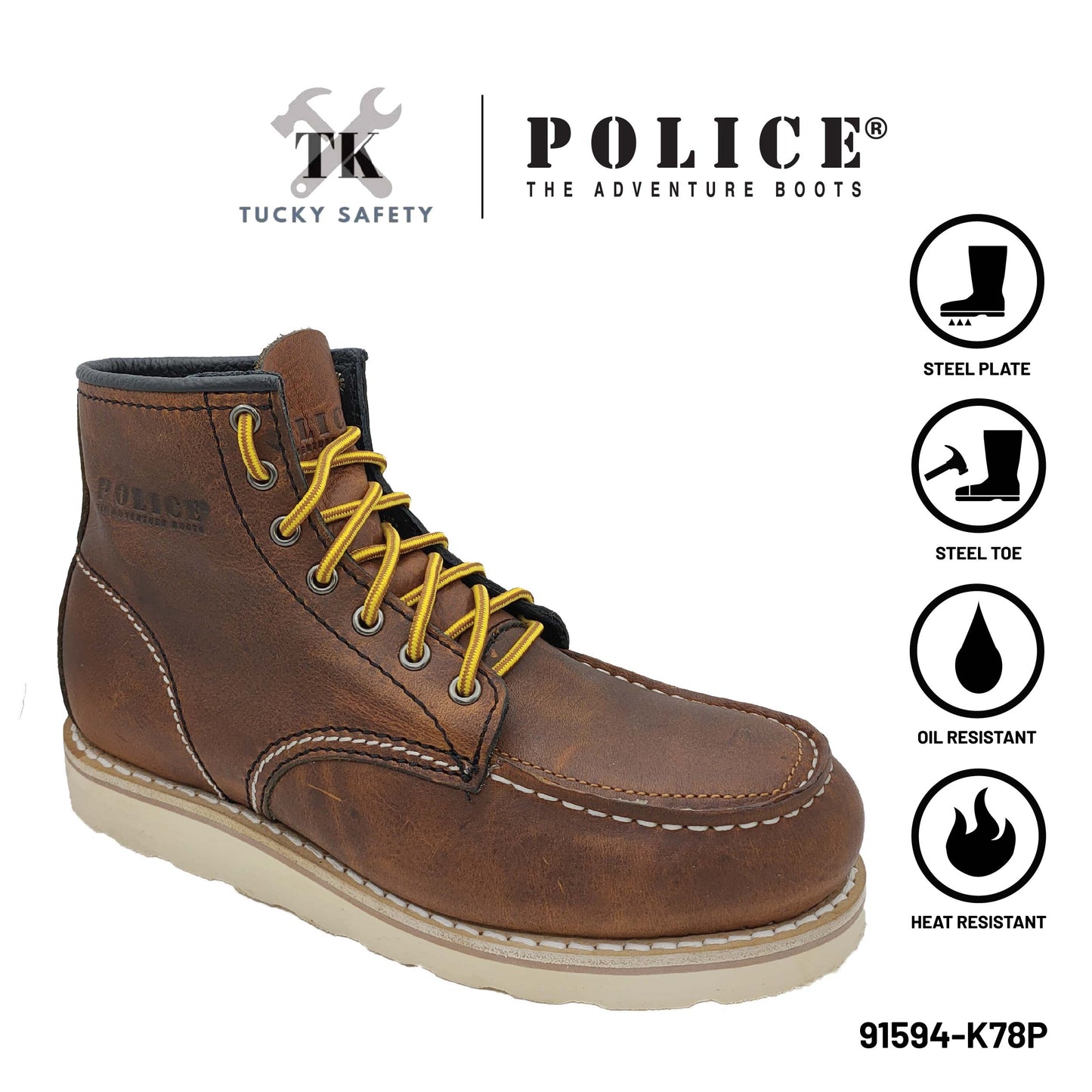 91594 SERIES POLICE MEN SAFETY BOOT / MEN'S HEAVY DUTY SAFETY BOOT / KASUT KERJA SAFETY BOOT LELAKI