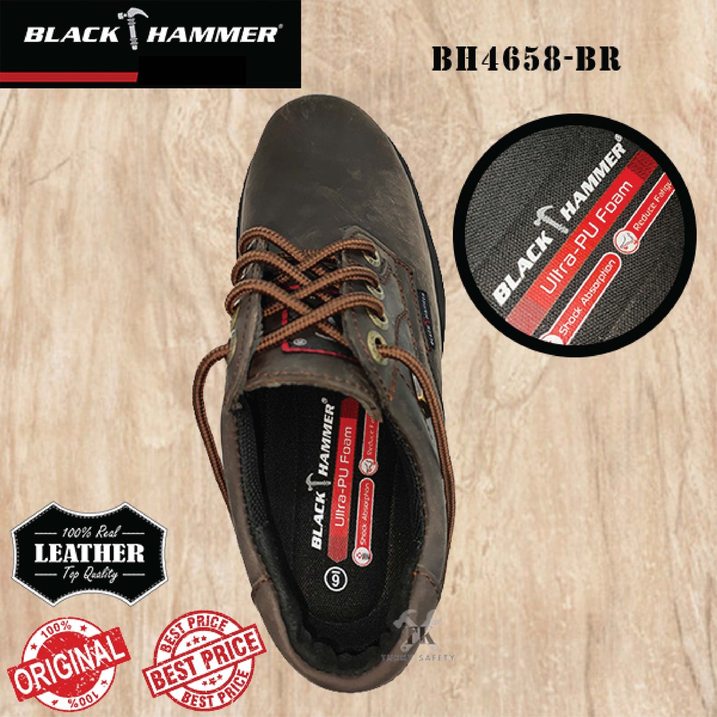 BH4658-BR ( SIZE 5-12 ) BLACK HAMMER MEN'S LOW CUT LACE UP SAFETY SHOES / KASUT SAFETY LELAKI ( READY STOCK )