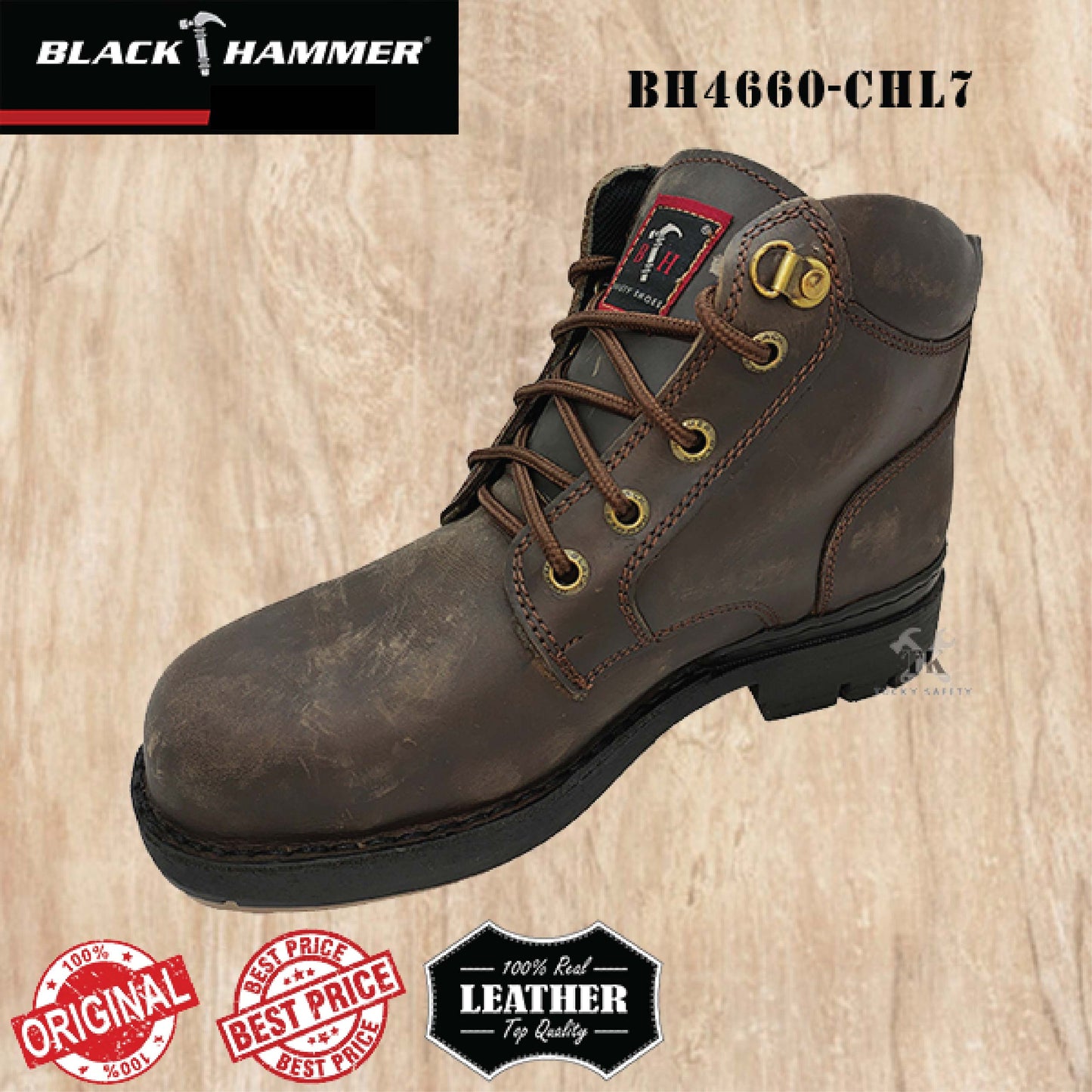 BH4660-CHL7 ( SIZE 5-12 ) BLACK HAMMER MEN'S MID CUT SLIP ON WITH ZIP SAFETY SHOES / KASUT SAFETY LELAKI