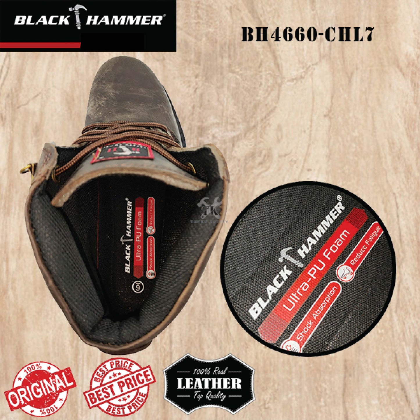 BH4660-CHL7 ( SIZE 5-12 ) BLACK HAMMER MEN'S MID CUT SLIP ON WITH ZIP SAFETY SHOES / KASUT SAFETY LELAKI