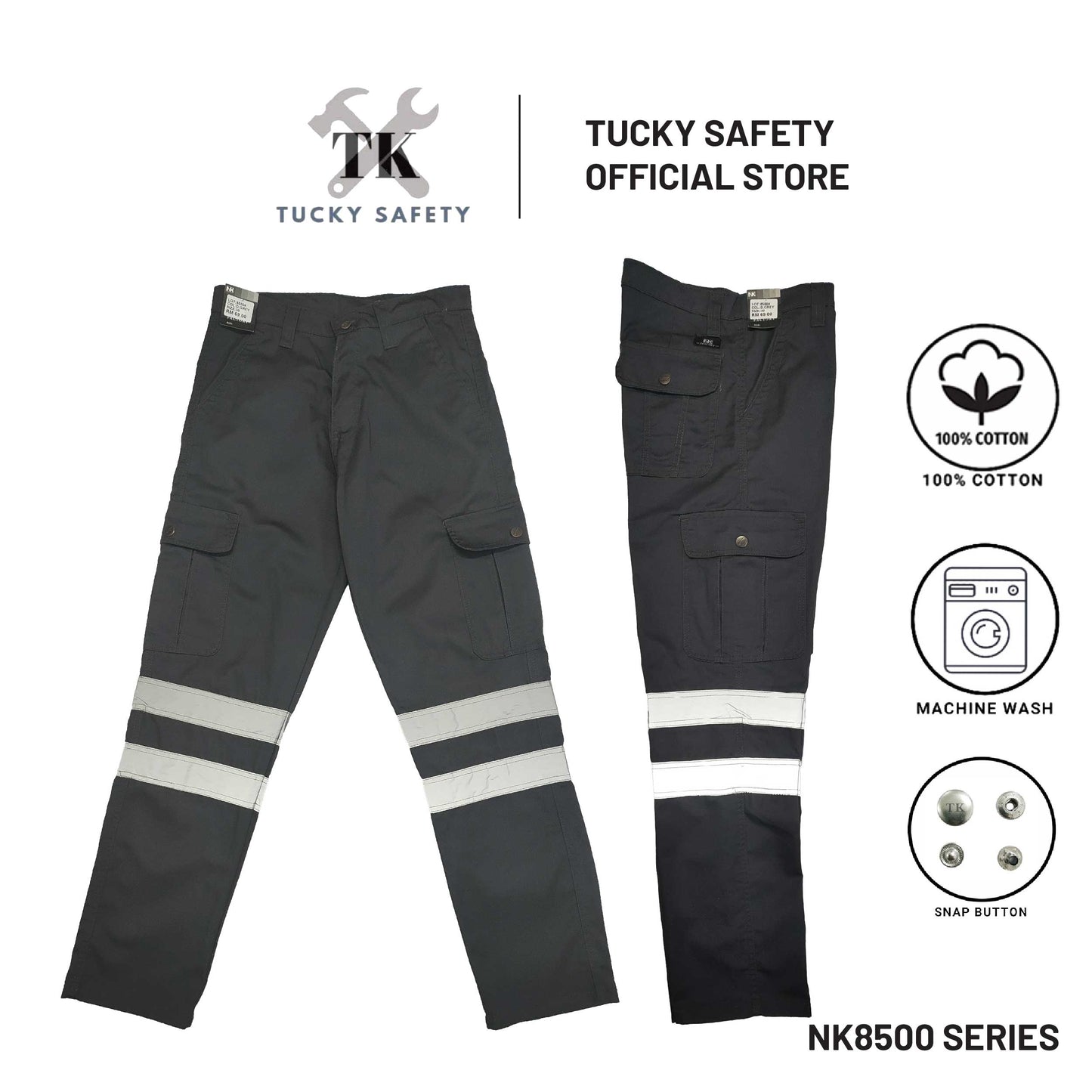 NK-8500 NK WORKING LONG PANTS WITH 2 REFLECTOR / STRAIGHT CUT CARGO PANTS / SELUAR PANJANG KERJA 2 LINE PANTULAN 2 GARIS LINE PANTUL