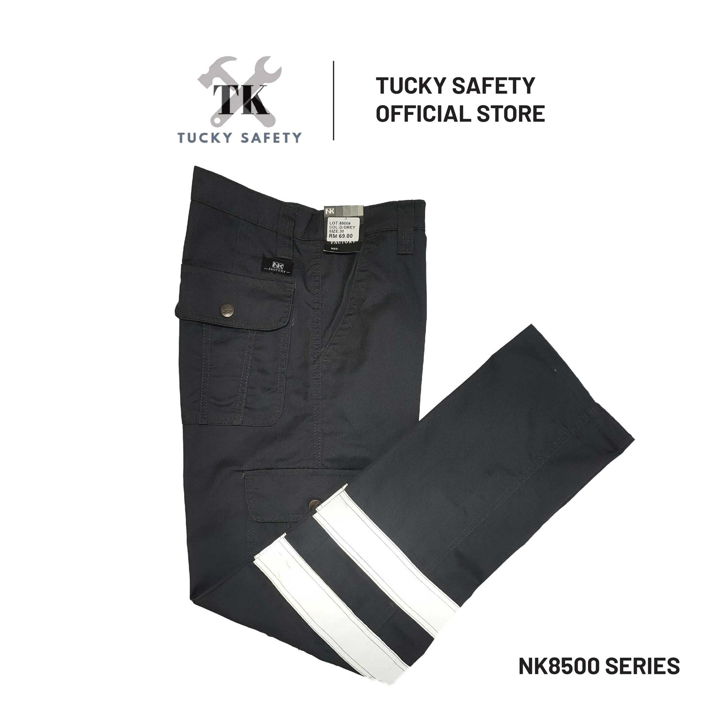 NK-8500 NK WORKING LONG PANTS WITH 2 REFLECTOR / STRAIGHT CUT CARGO PANTS / SELUAR PANJANG KERJA 2 LINE PANTULAN 2 GARIS LINE PANTUL