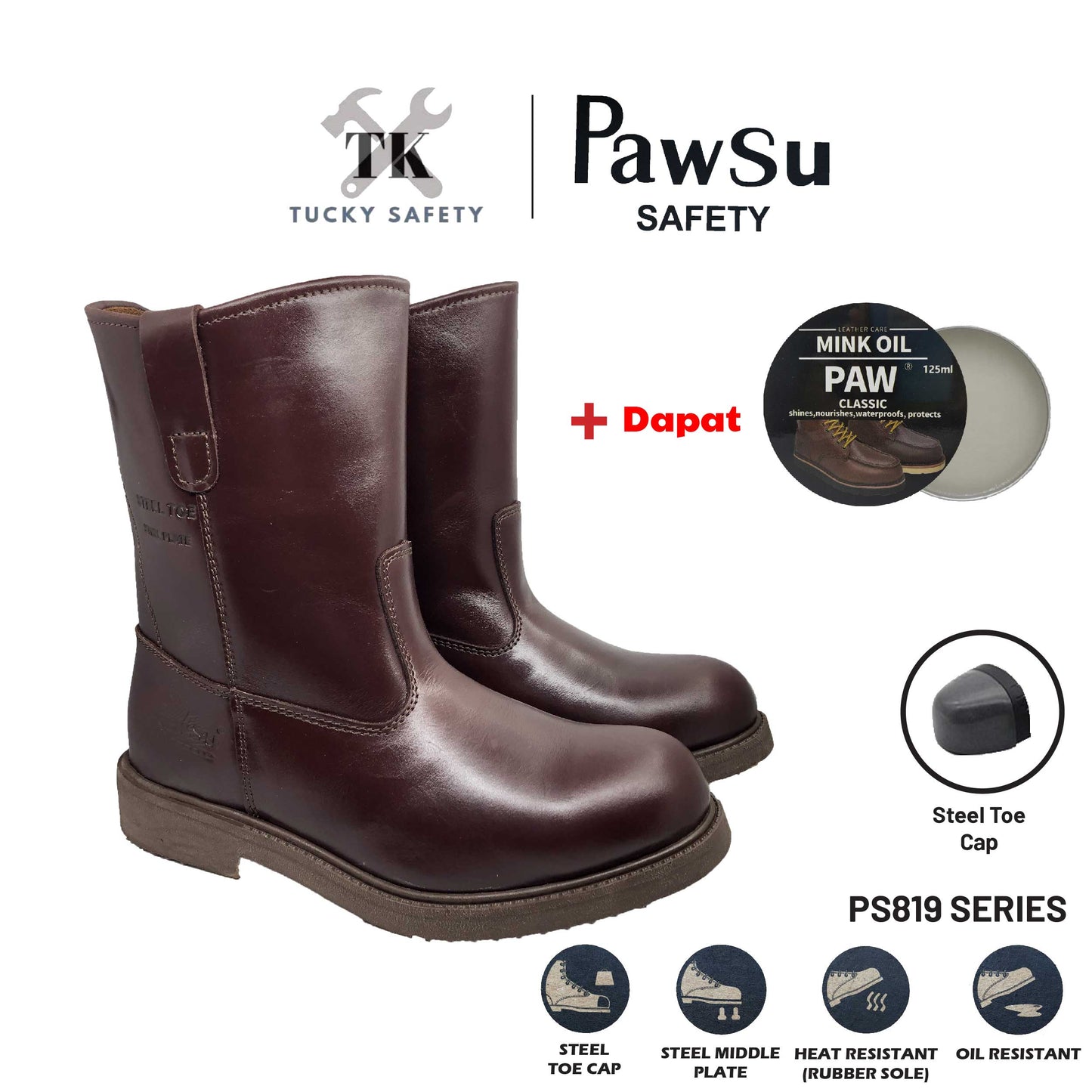 PS819 SERIES PAWSU MEN'S SAFETY BOOT / STEEL TOE PLATE HEAVY DUTY SAFETY BOOT / KASUT KERJA LELAKI