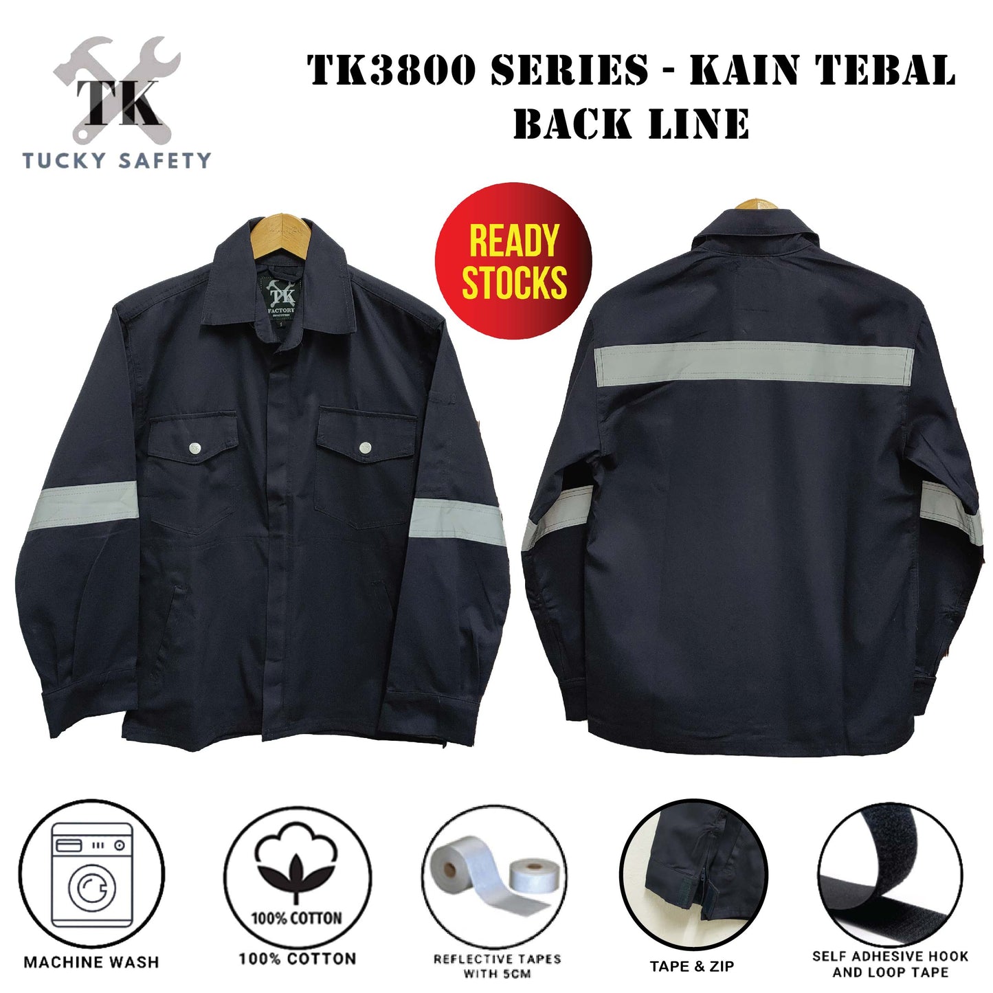 TK3800 - SIZE S - 5XL TK SAFETY JACKET TEBAL / WORKING JACKET 240GSM