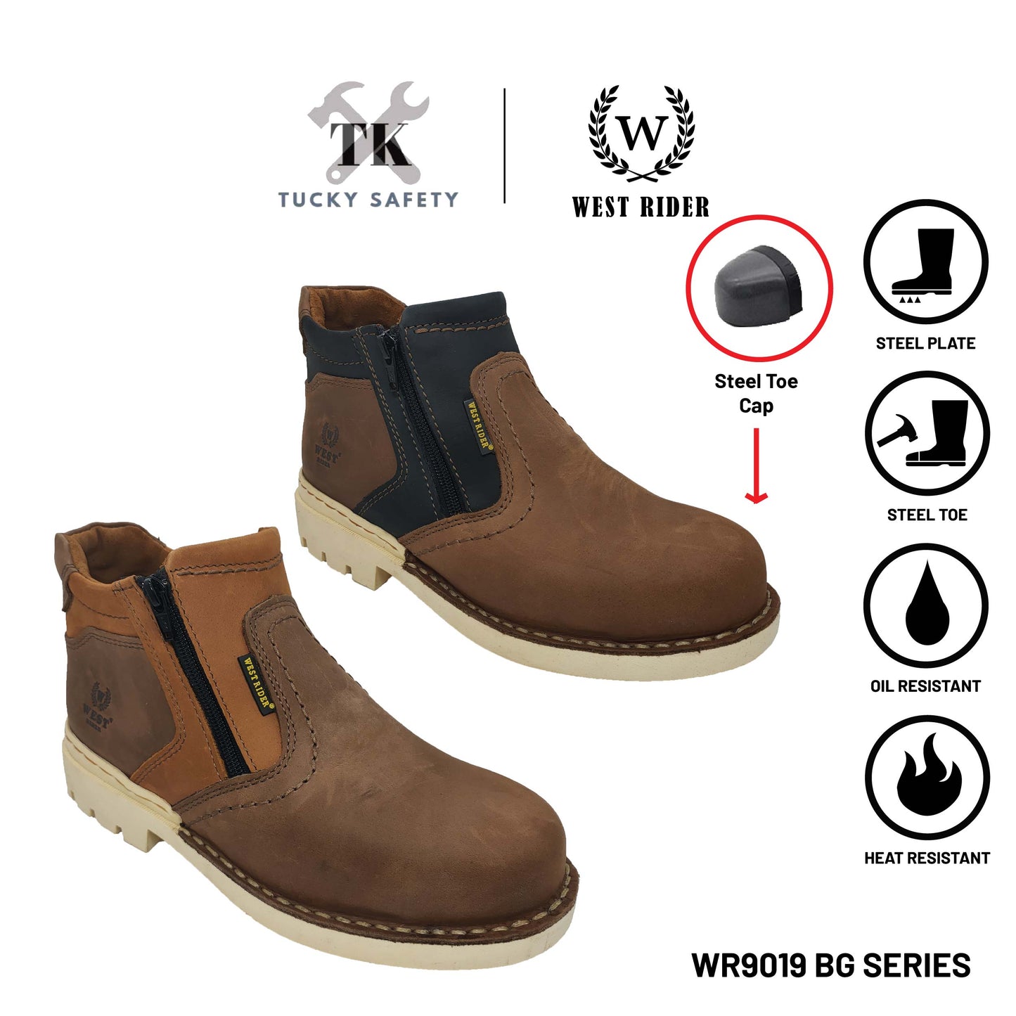 WR9019 BG -WEST RIDER MEN'S WORKING SAFETY BOOT / KASUT SAFETY KERJA LELAKI / MEN'S LEATHER WORKING SAFETY BOOT