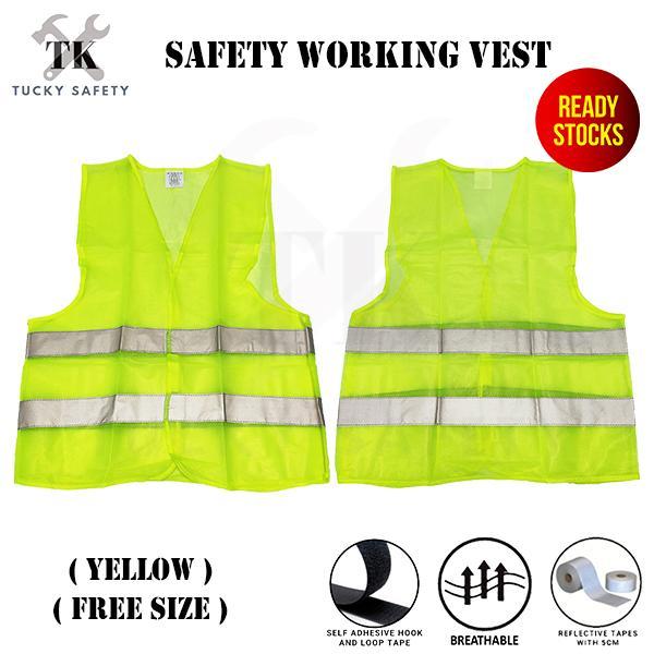 【READY STOCK】( YELLOW / ORANGE ) FREE SIZE* SAFETY WORKING VEST REFLECTIVE TAPES / LOOP TAPE / BREATHABLE