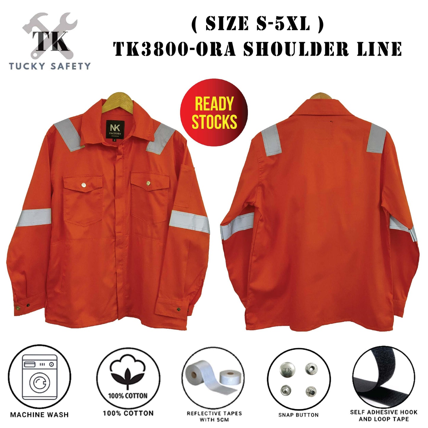 TK3800 -  ( SIZE S-5XL ) PPE 100% COTTON MEN'S WORKING JACKET / BAJU KERJA LELAKI 3800 - SHOULDER LINE