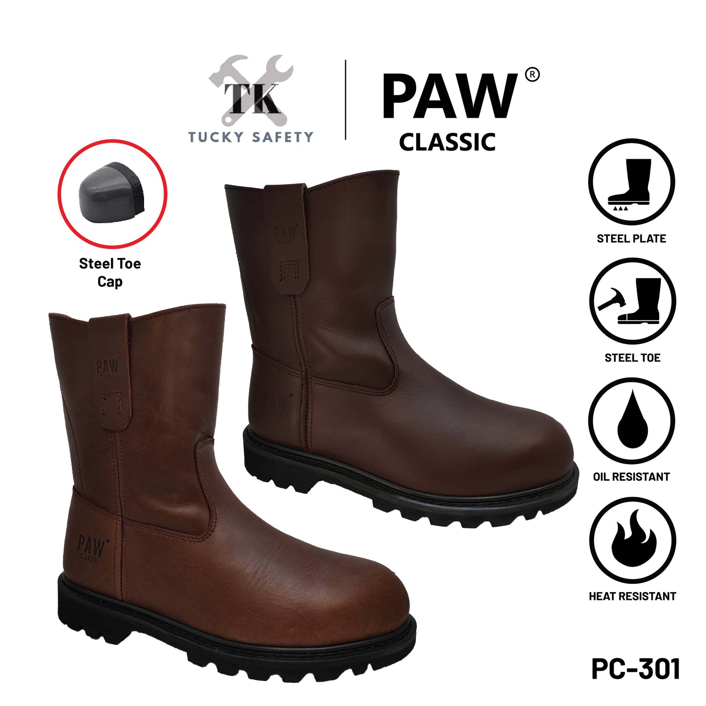 PC-301 [ PAW CLASSIC ] MEN'S HEAVY DUTY SAFETY BOOT / KASUT KERJA LELAKI SAFETY BOOT STEEL TOE STEEL PLATE SAFETY BOOT