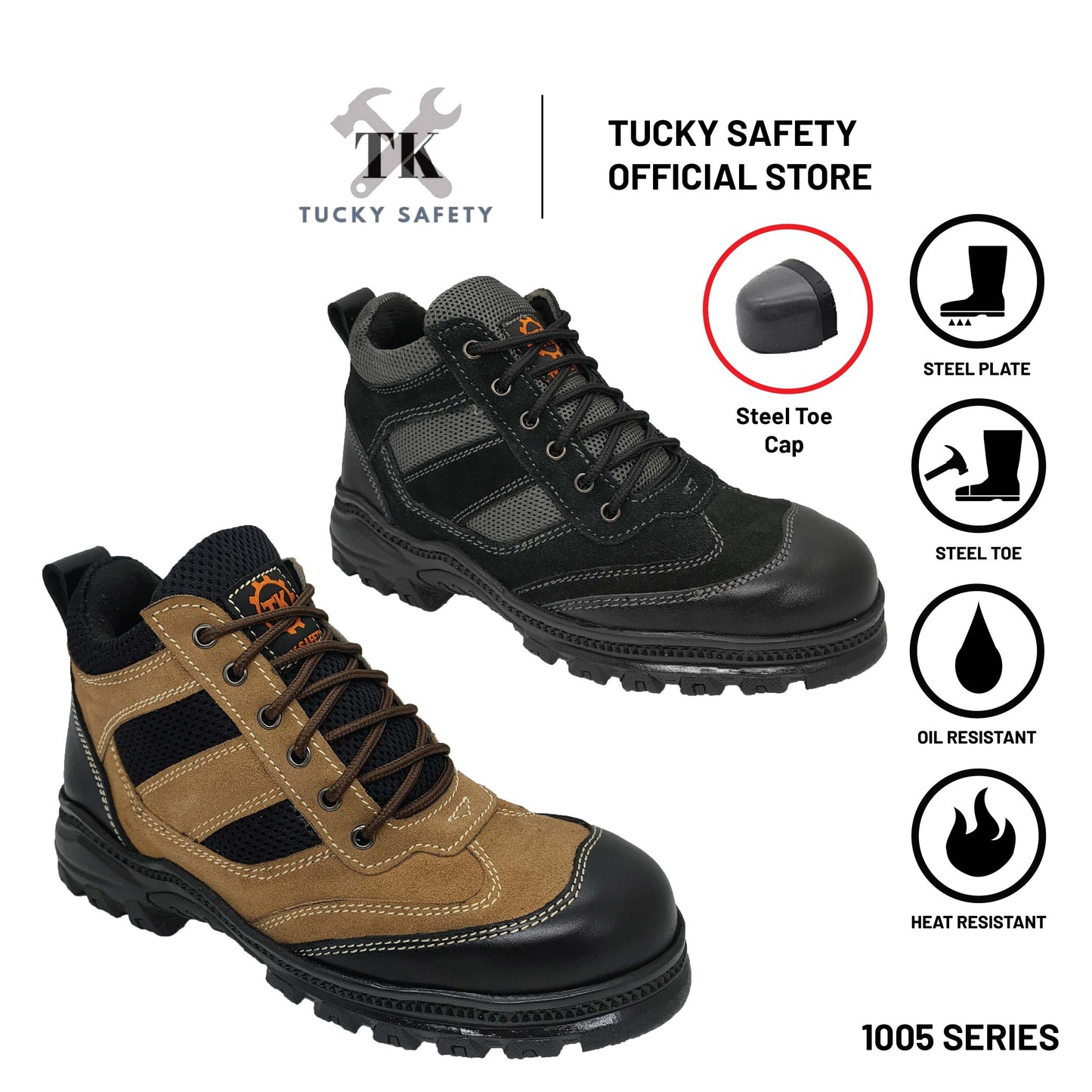 1005 SERIES TK MEN'S SPORT DESIGN SAFETY SHOES /STEEL TOE STEEL PLATE / LELAKI SAFETY BOOT LACE UP SAFETY SHOE