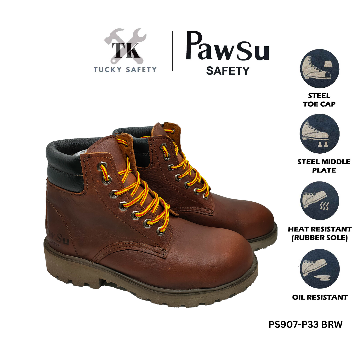 PS907 SERIES PAWSU MEN'S SAFETY BOOT / STEEL TOE PLATE HEAVY DUTY SAFETY BOOT / KASUT KERJA LELAKI