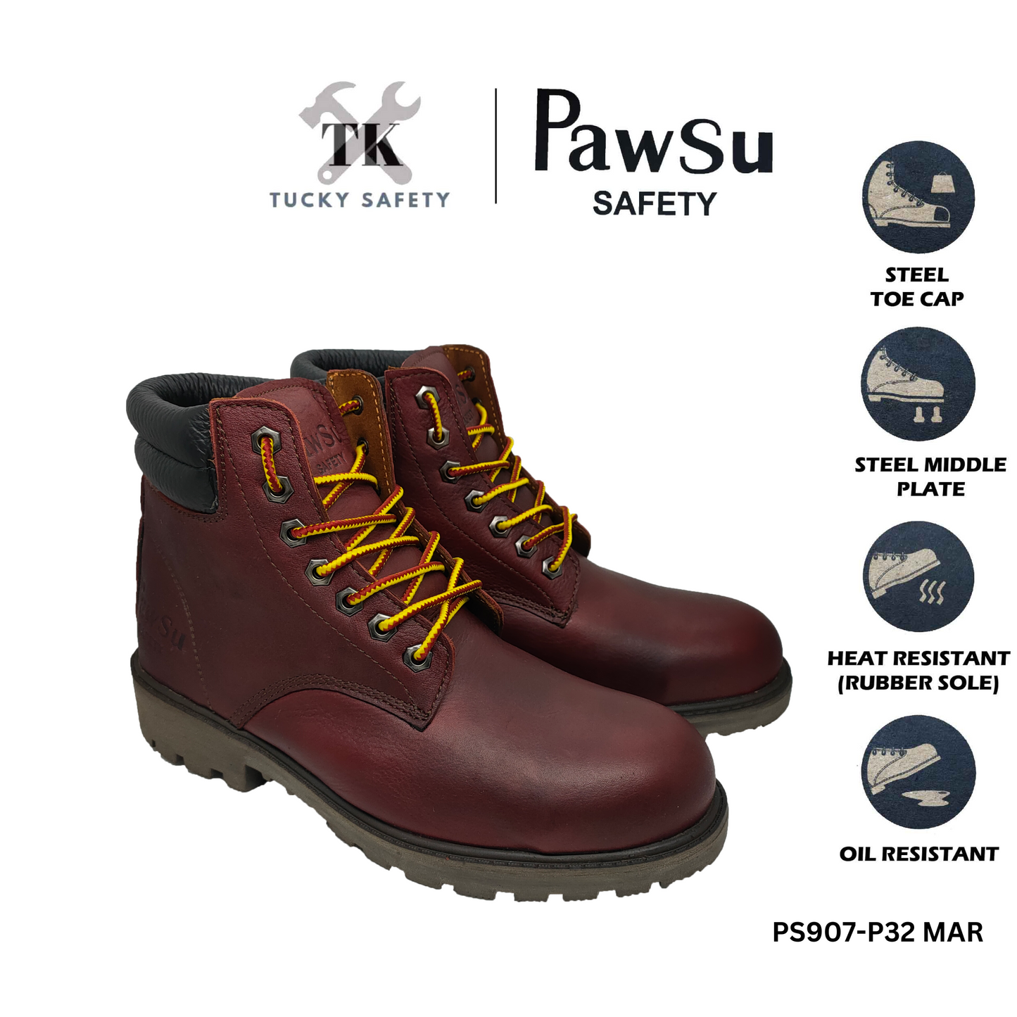 PS907 SERIES PAWSU MEN'S SAFETY BOOT / STEEL TOE PLATE HEAVY DUTY SAFETY BOOT / KASUT KERJA LELAKI