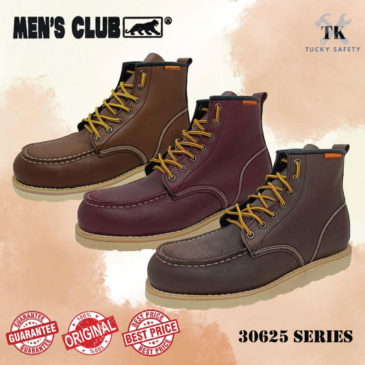 30625 Series - [ MEN'S CLUB ] SAFETY SHOE / STEEL TOE STEEL PLATE SAFETY BOOT PREMIUM LEATHER READY STOCK