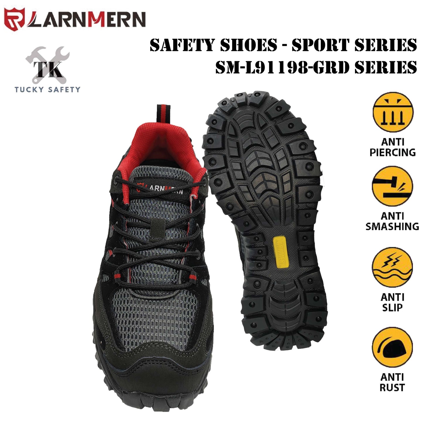 SM-L91198-GRD - Safety Shoes Sport Series Safety Protection Work Shoes Comfortable Sport Shoes Safety Shoes Anti-Smash