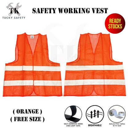 ?????READY STOCK?????( YELLOW / ORANGE ) FREE SIZE* SAFETY WORKING VEST REFLECTIVE TAPES / LOOP TAPE / BREATHABLE