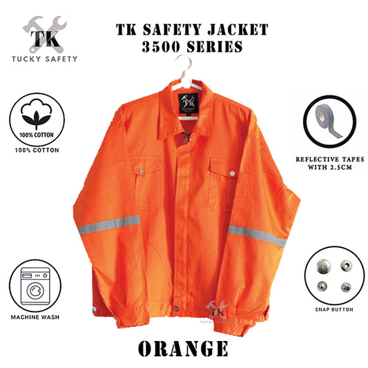 TK3500 - ORANGE TK 100% COTTON MEN'S SAFETY WORKING JACKET / MEN'S COOLER WORKING JACKET / BAJU KERJA LELAKI 3500