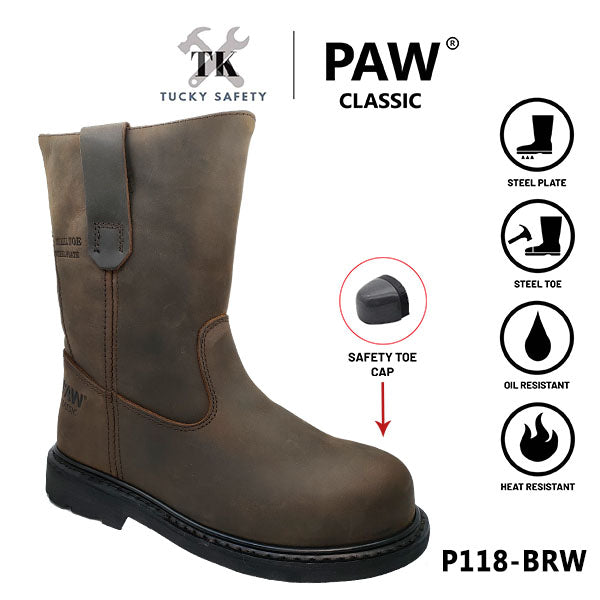 P118-BRW [ PAW CLASSIC ] MEN'S HEAVY DUTY SAFETY BOOT / KASUT KERJA LELAKI SAFETY BOOT STEEL TOE STEEL PLATE SAFETY BOOT