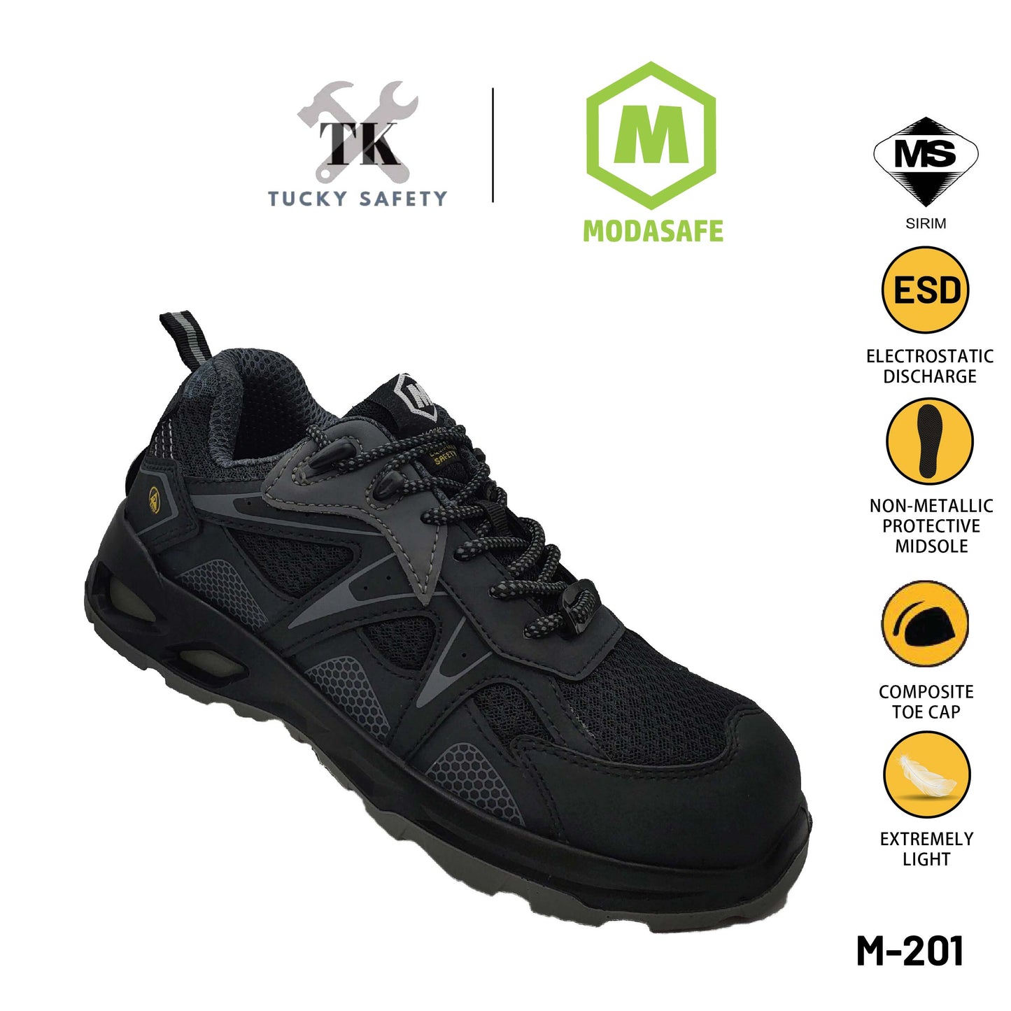 M-201 [ MODASAFE ] EXTREMELY LIGHT SPORT SAFETY SHOE ESD SIRIM DOSH WORK SHOE NON-METALLIC PROTECTIVE MIDSOLE