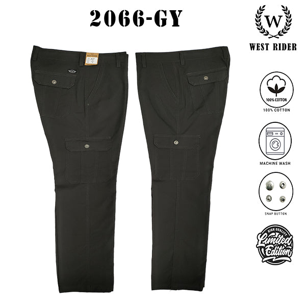 2066 SERIES - GY & KH [ WEST RIDER ] ( SIZE 28-40 ) MEN'S STRAIGHT CUT WORKING CARGO PANTS / SELUAR PANJANG KERJA LELAKI