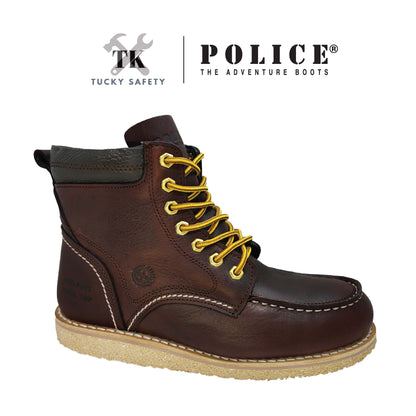 93602 Light Weight - [ POLICE ] LIGHT WEIGHT PREMIUM LEATHER MEN'S SAFETY BOOT / KASUT KERJA SAFETY BOOT LELAKI