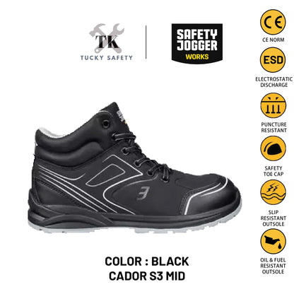 CADOR S3 MID [ SAFETY JOGGER ] S3 ESD SRC Sporty, mid-cut ESD safety shoe with a steel toe cap and midsole Safety Toe