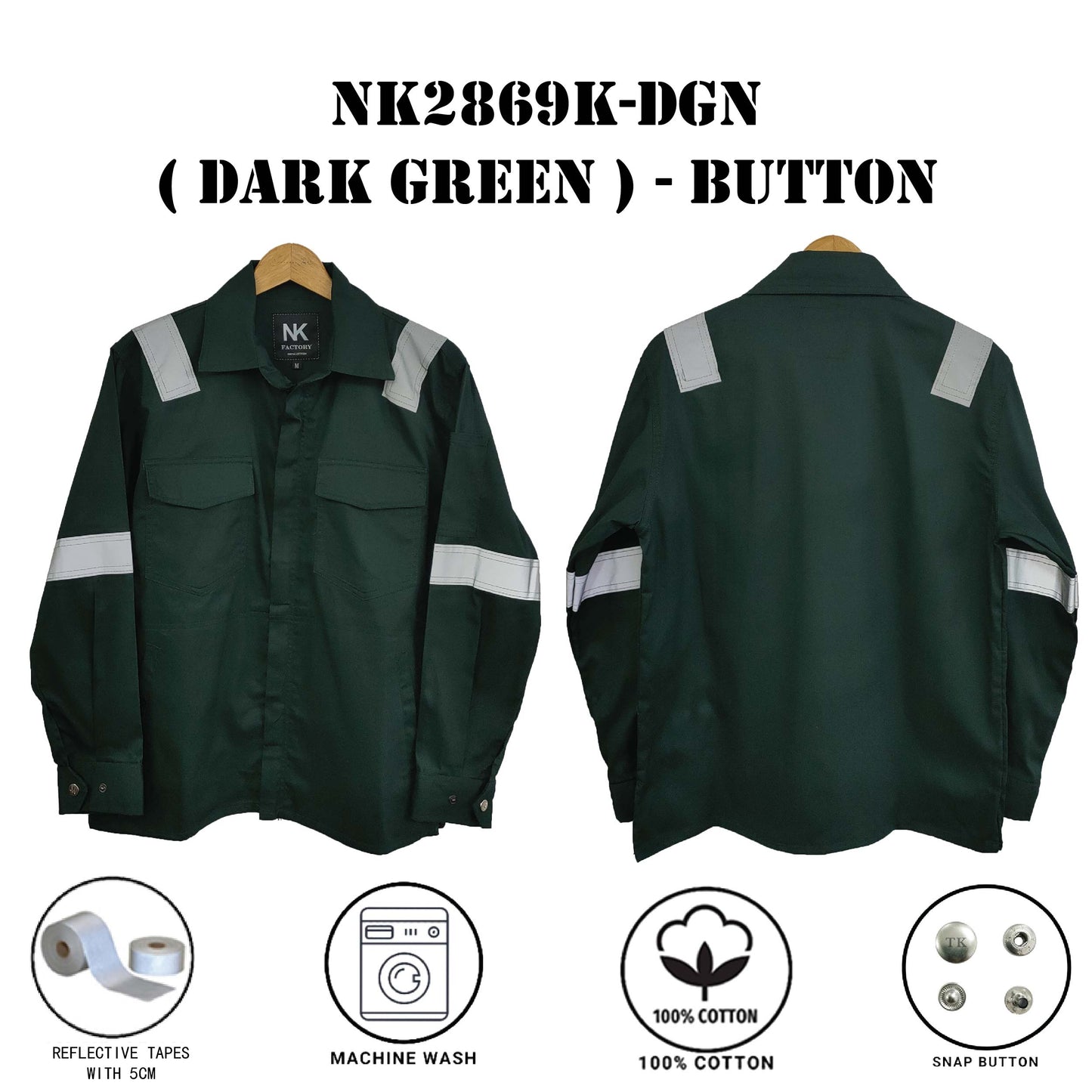 2869K Button - SIZE XS - 6XL PPE SAFETY JACKET / BAJU KERJA / CLOTHES ( BUTTON OR TAPE SERIES )