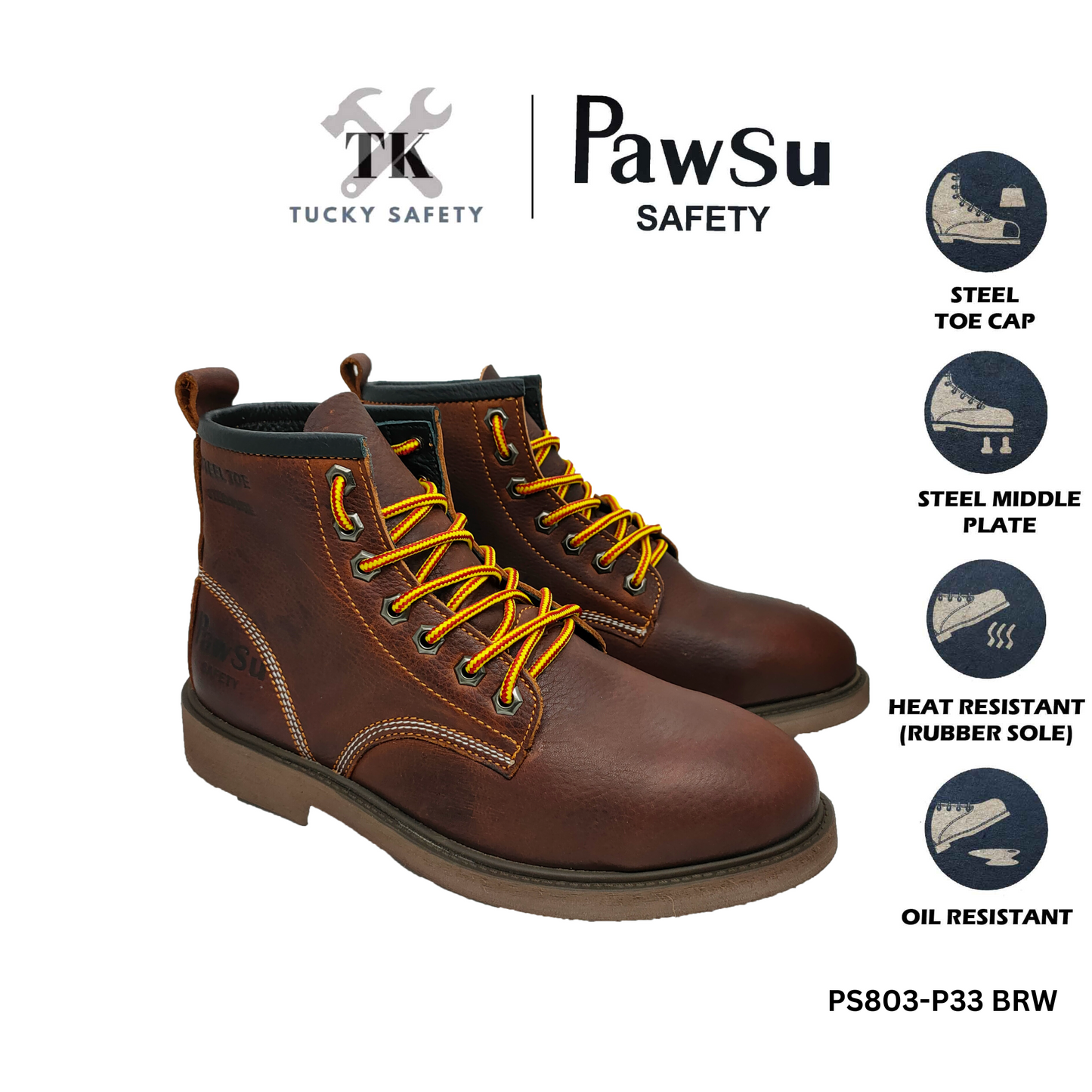 PS803 SERIES PAWSU MEN'S SAFETY BOOT / STEEL TOE PLATE HEAVY DUTY SAFETY BOOT / KASUT KERJA LELAKI