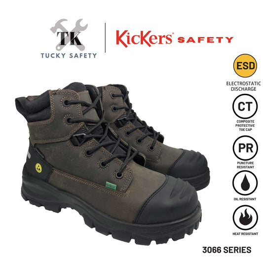3066 [ KICKERS SAFETY ] BUT KESELAMATAN ESD LELAKI BERTALI KERJA BERAT HUJUNG KELULI PLAT KELULI MID CUT SAFETY BOOT ESD