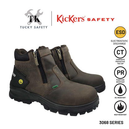 3068 [ KICKERS SAFETY ] BUT KESELAMATAN ESD LELAKI ZIPPER KERJA BERAT HUJUNG KELULI PLAT KELULI MID CUT SAFETY BOOT ESD
