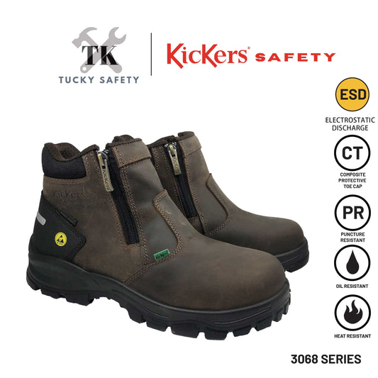 3068 [ KICKERS SAFETY ] BUT KESELAMATAN ESD LELAKI ZIPPER KERJA BERAT HUJUNG KELULI PLAT KELULI MID CUT SAFETY BOOT ESD