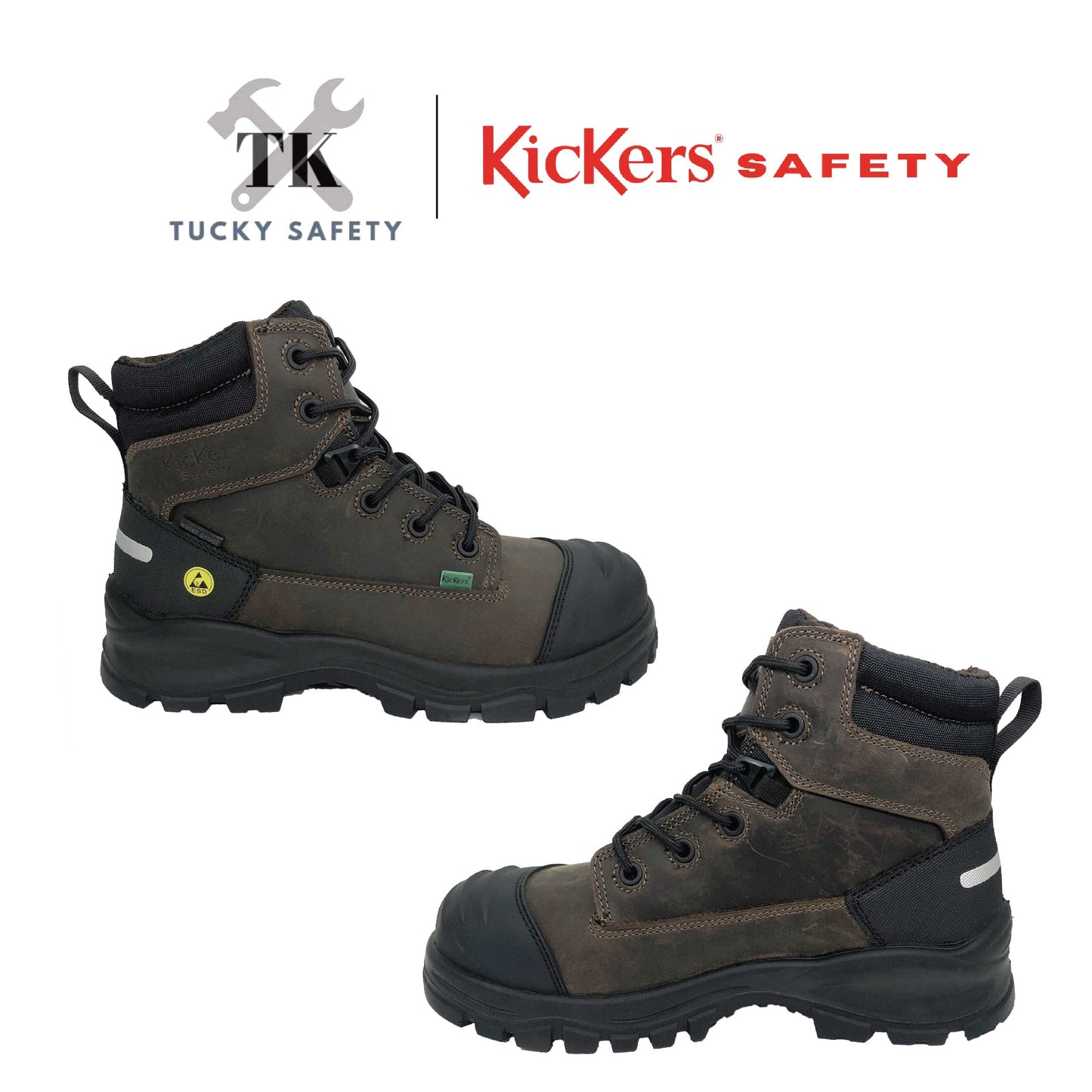3066 [ KICKERS SAFETY ] BUT KESELAMATAN ESD LELAKI BERTALI KERJA BERAT HUJUNG KELULI PLAT KELULI MID CUT SAFETY BOOT ESD