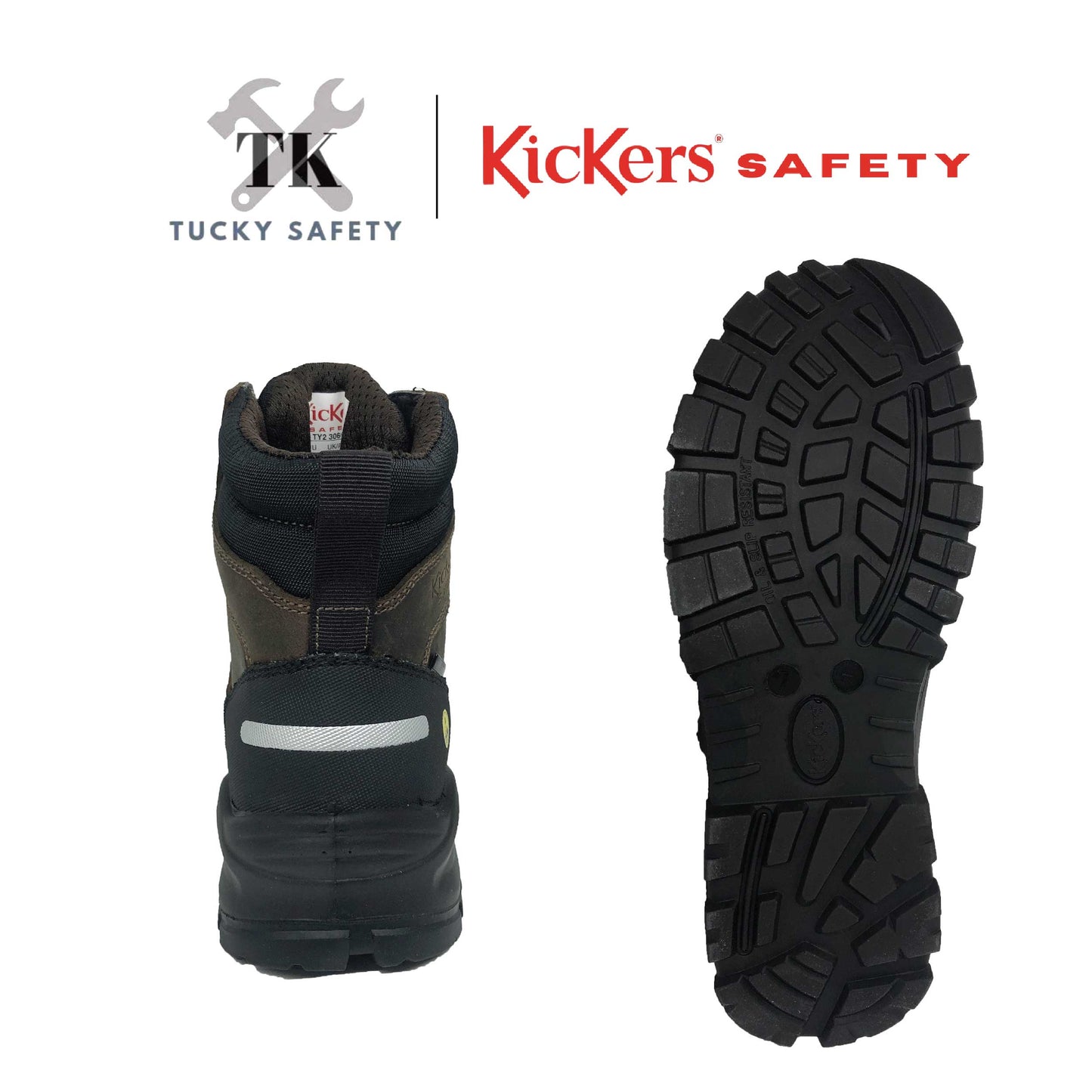 3066 [ KICKERS SAFETY ] BUT KESELAMATAN ESD LELAKI BERTALI KERJA BERAT HUJUNG KELULI PLAT KELULI MID CUT SAFETY BOOT ESD