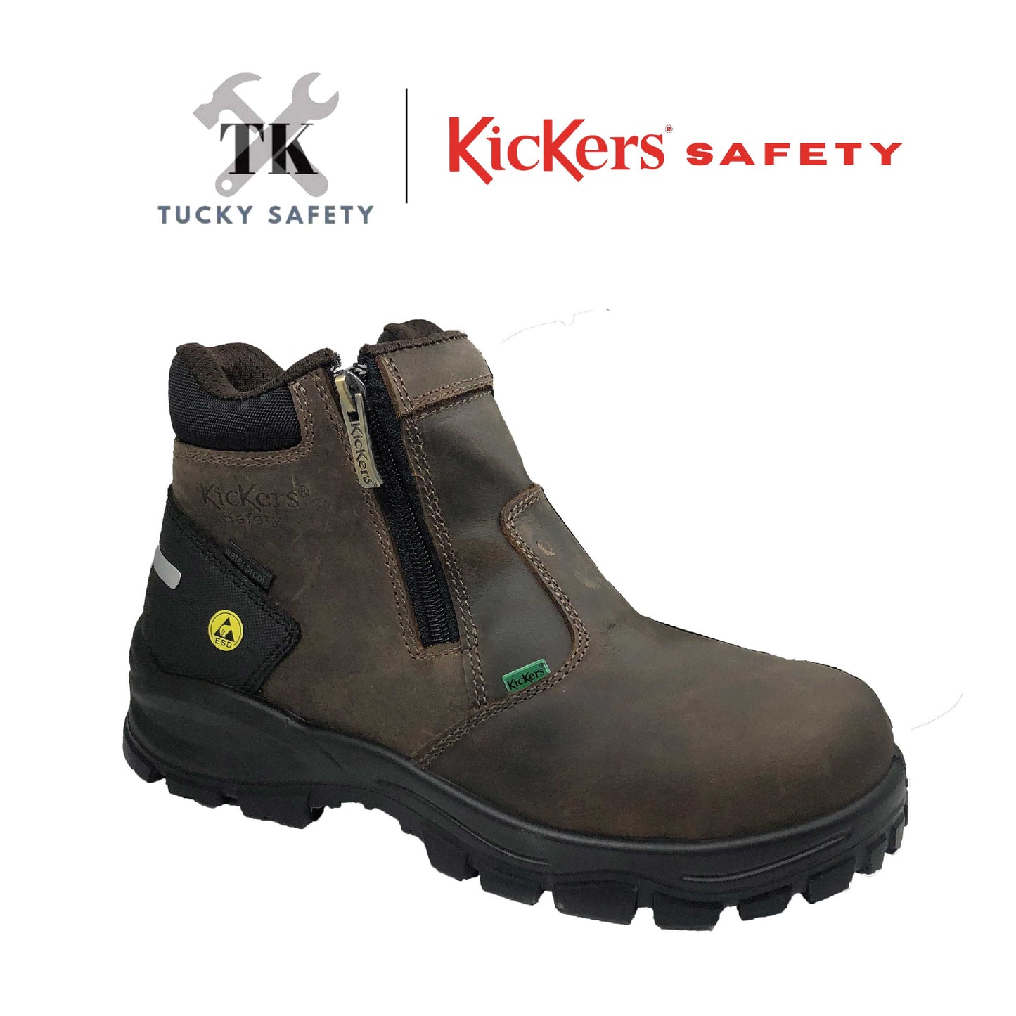 3068 [ KICKERS SAFETY ] BUT KESELAMATAN ESD LELAKI ZIPPER KERJA BERAT HUJUNG KELULI PLAT KELULI MID CUT SAFETY BOOT ESD