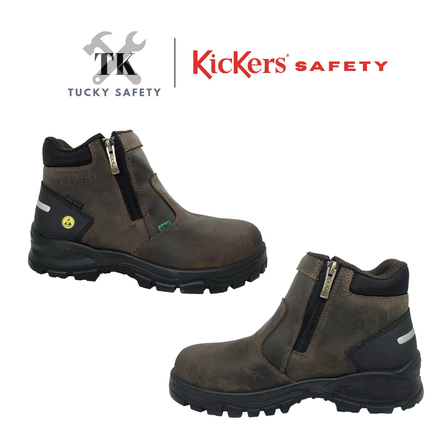 3068 [ KICKERS SAFETY ] BUT KESELAMATAN ESD LELAKI ZIPPER KERJA BERAT HUJUNG KELULI PLAT KELULI MID CUT SAFETY BOOT ESD
