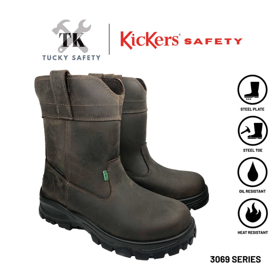 3069 [ KICKERS SAFETY ] BUT KESELAMATAN LELAKI KERJA BERAT HUJUNG KELULI PLAT KELULI HIGH CUT SAFETY BOOT WATERPROOF