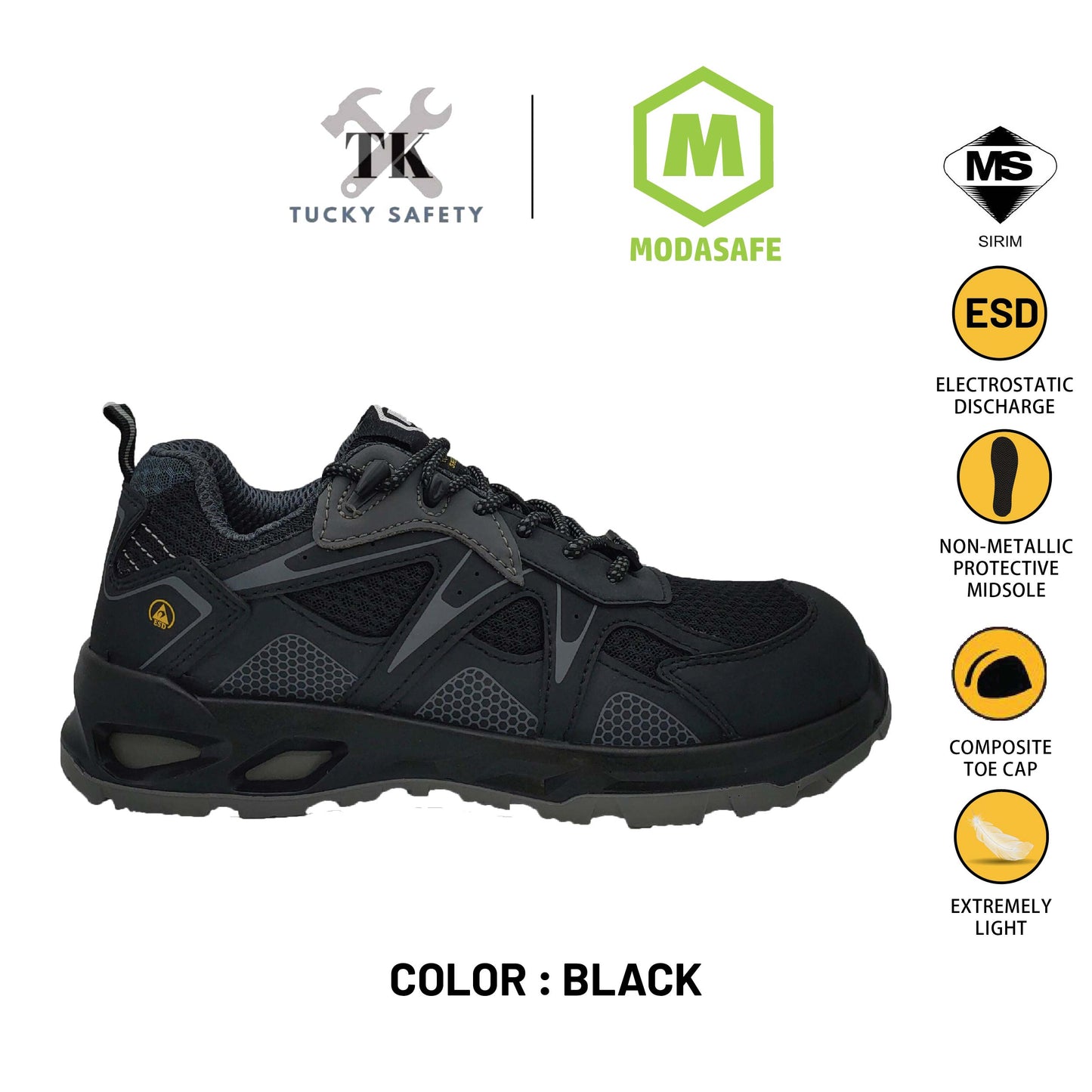 M-201 [ MODASAFE ] EXTREMELY LIGHT SPORT SAFETY SHOE ESD SIRIM DOSH WORK SHOE NON-METALLIC PROTECTIVE MIDSOLE