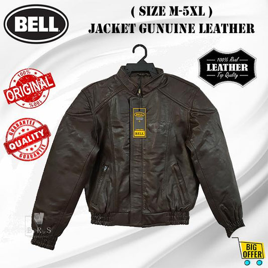 BELL-BR [ BELL ] ( SIZE M-5XL ) ORIGINAL MEN'S BROWN JACKET GENUINE LEATHER LONG SLEEVE / JACKET KULIT LEMBU LELAKI