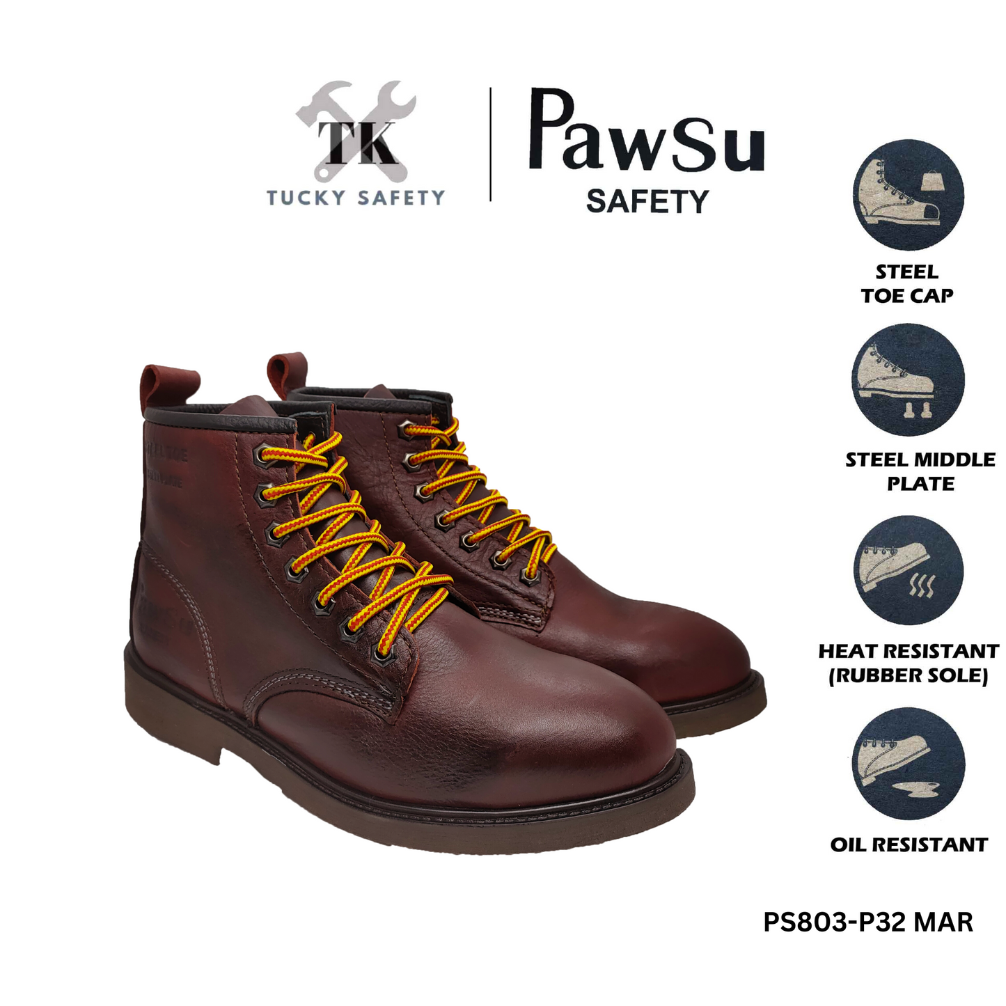 PS803 SERIES PAWSU MEN'S SAFETY BOOT / STEEL TOE PLATE HEAVY DUTY SAFETY BOOT / KASUT KERJA LELAKI