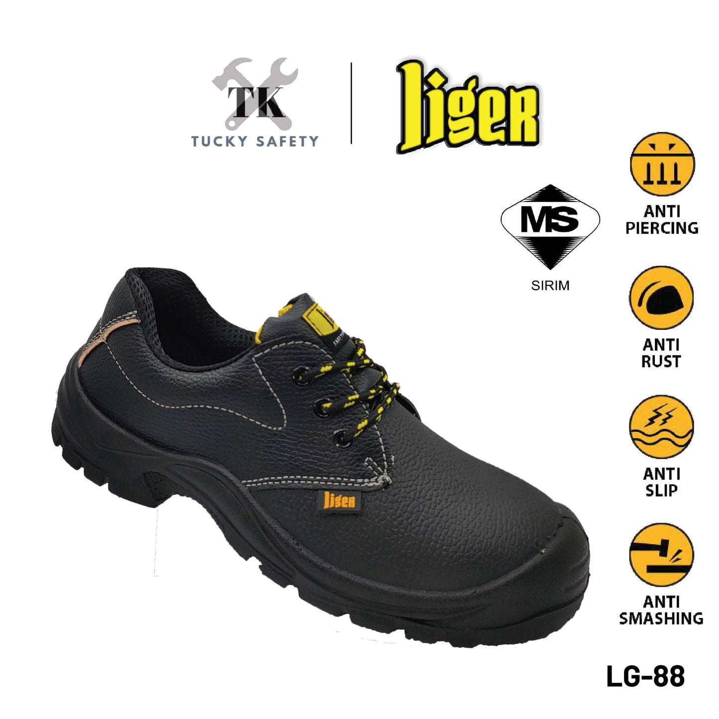 LG-88 [ LIGER ] 4 Inch Low-Cut Lace-Up Sirim Safety Shoes Extra Light Buffalo Leather Steel Toe Steel Midsole Safety Shoe