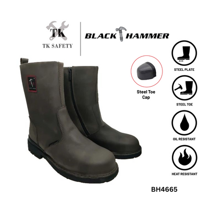 BH4665-CHL7 ( SIZE 5-11 ) BLACK HAMMER MEN'S MID CUT SLIP ON WITH ZIP SAFETY SHOES / KASUT SAFETY LELAKI ( READY STOCK )