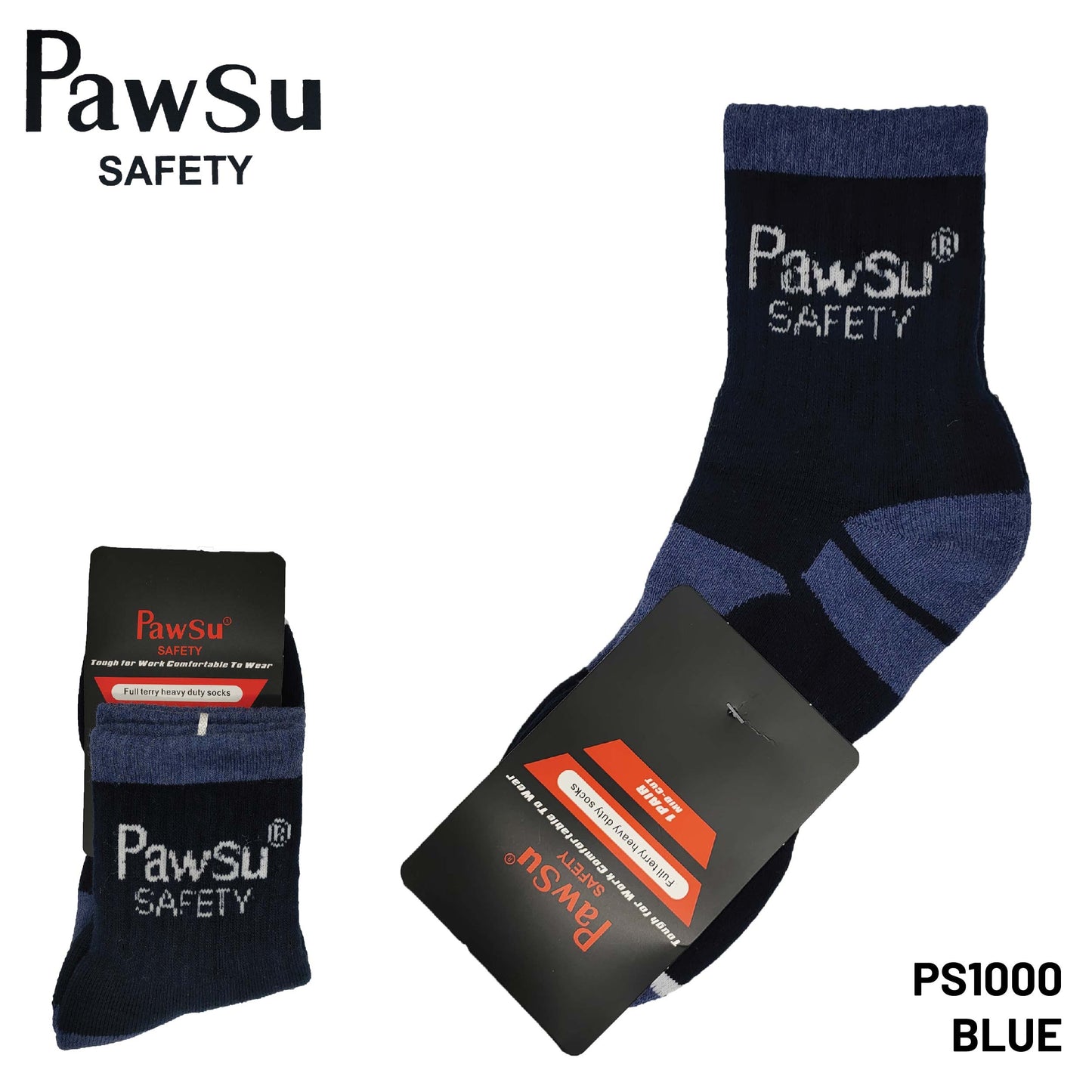 PS1000 [ PAWSU ] 1 PAIR HEAVY DUTY SAFETY MEN SOCK MID CUT STRETCHABLE HIGH QUALITY DURABLE / STOCKING KAIN TEBAL COTTON SOCK FREE SIZE