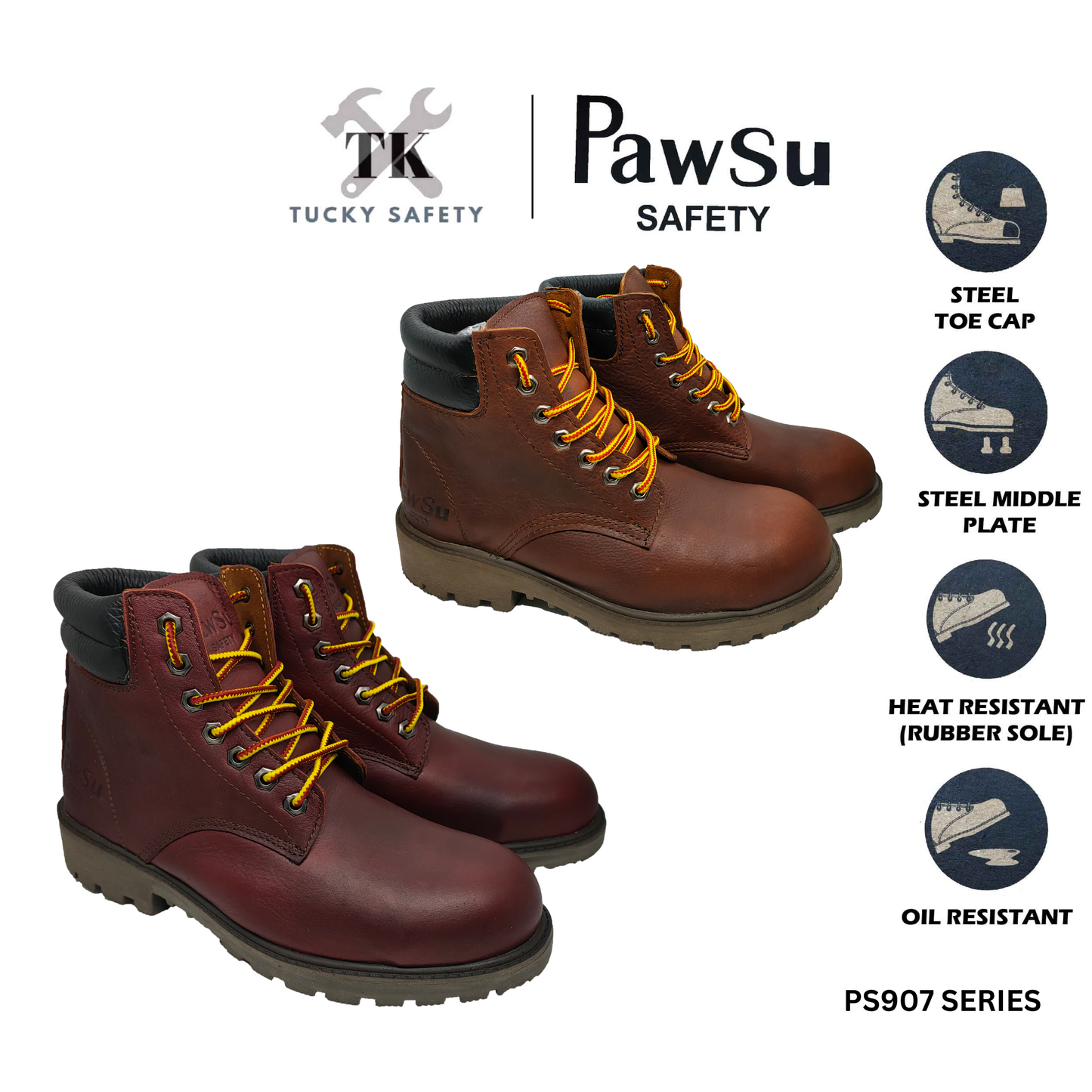 PS907 SERIES PAWSU MEN'S SAFETY BOOT / STEEL TOE PLATE HEAVY DUTY SAFETY BOOT / KASUT KERJA LELAKI