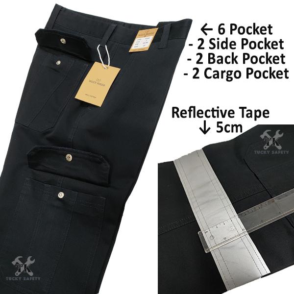 2166 SERIES ( SIZE 28-48 ) WEST RIDER MEN'S REFLECTIVE WORKING PANTS 240gsm STRAIGHT CUT / CARGO PANTS / SELUAR KERJA LELAKI