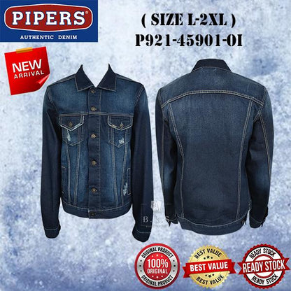 P921-45901 [ PIPERS ]  ( SIZE L-2XL ) MEN'S DENIM JEANS JACKET / PLAIN CASUAL LONG SLEEVE JACKET