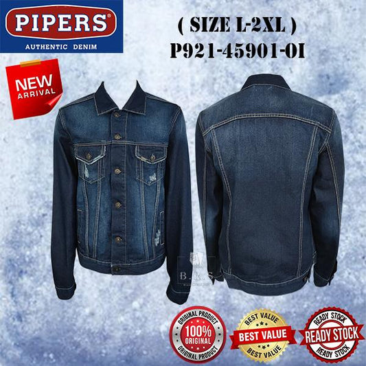 P921-45901 [ PIPERS ]  ( SIZE L-2XL ) MEN'S DENIM JEANS JACKET / PLAIN CASUAL LONG SLEEVE JACKET