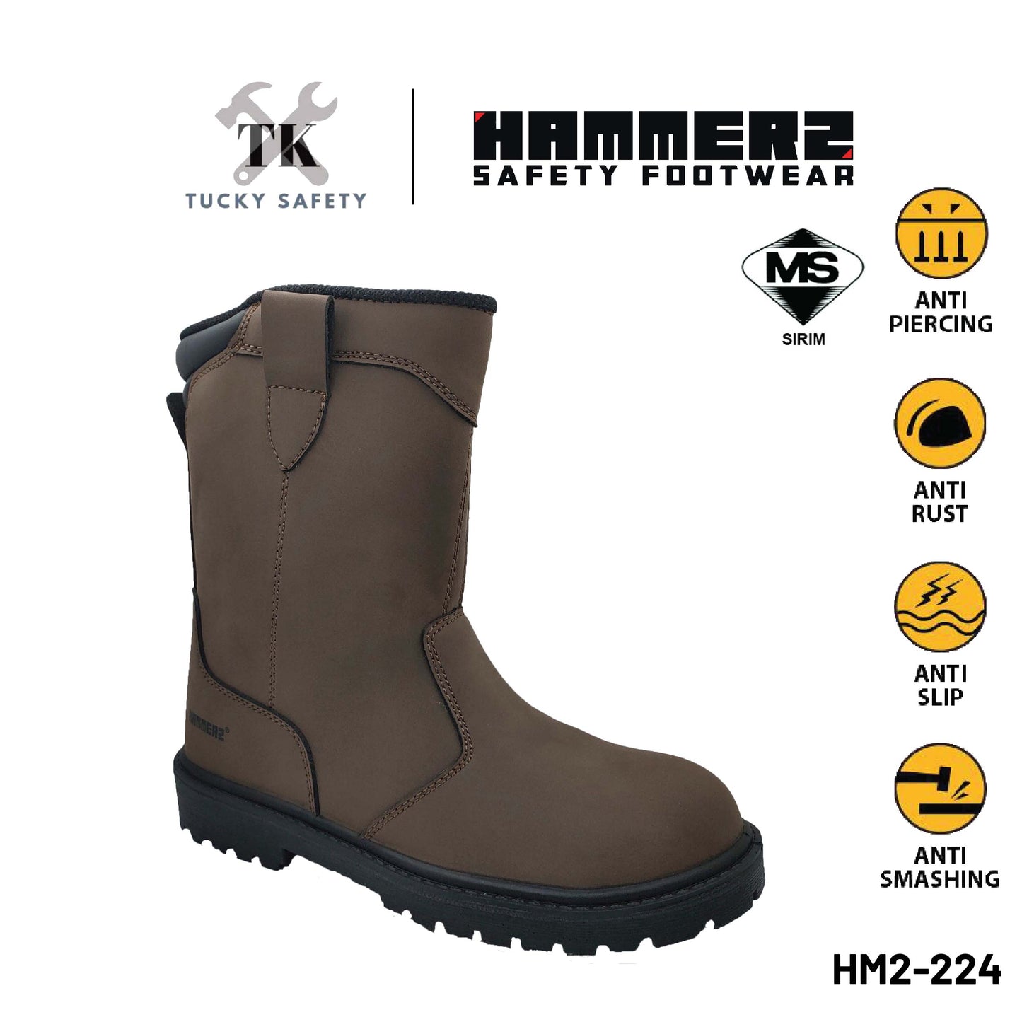 HM2-224 [ HAMMER 2 ] 10" Pull-Up Boots High Cut Safety Boot Waterproof and Breathable Nubuck Microfiber Non-Metallic Toe Cap and Midsole Safety Shoe