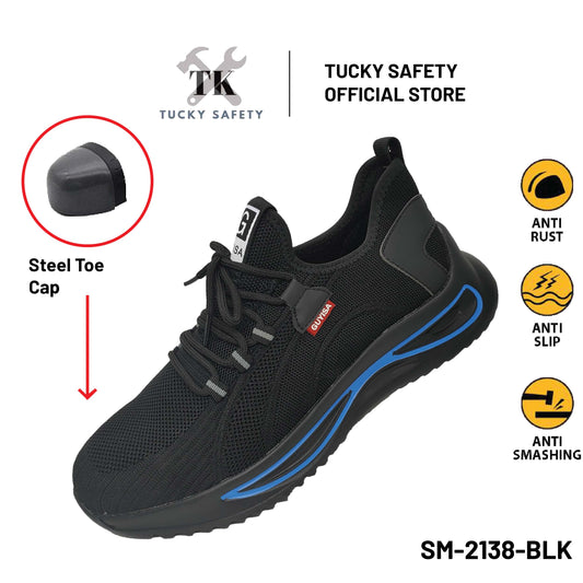 SM-2138-BLK - BIG SIZE ( Size 44-48 ) Ultra Light Safety Shoe Men Steel Toe Cap Anti-smashing Light Weight Sport Safety Shoes Work Shoe