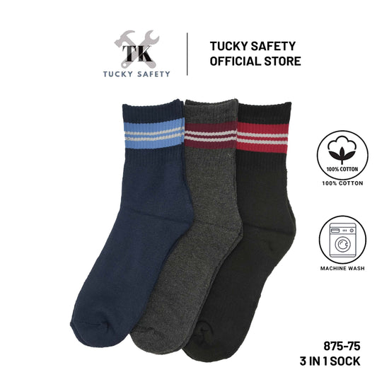 875-75 SOCK 3 IN 1 SOCK HEAVY DUTY SAFETY MEN SOCK / STOKING LELAKI KERJA TAHAN LASAK / STRETCHABLE 100% COTTON