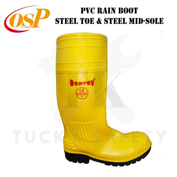 [ READY STOCK ] ( SIZE 5-11 ) OSP SAFETY RUBBER BOOTS WITH STEEL TOE CAP AND MID SOLE / RICO YELLOW BOOT